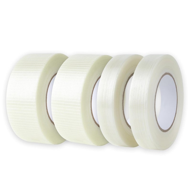 Lichamp 1" & 2" Fiberglass Strapping Tape, 4 Rolls 240 yd Heavy Duty Reinforced, Transparent Packing Tape for Boxes, Moving, Warehouse - Image 1
